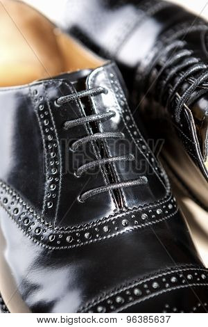 Closeup Of Brand New Fahionable Male Classic Oxford Semi-brogue Shoes.