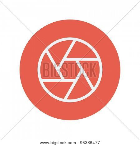 Camera shutter thin line icon for web and mobile minimalistic flat design. Vector white icon inside the red circle.