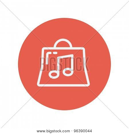 Shopping bag with musical note thin line icon for web and mobile minimalistic flat design. Vector white icon inside the red circle