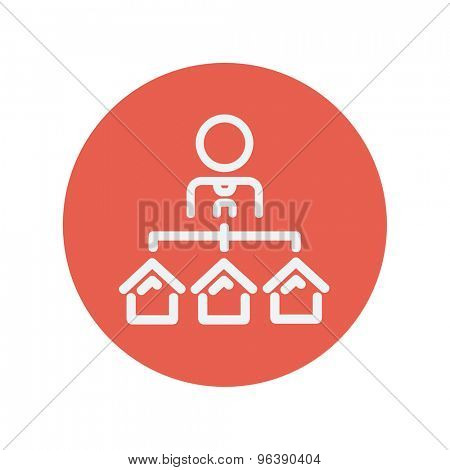 Agent with three houses for sale thin line icon for web and mobile minimalistic flat design. Vector white icon inside the red circle