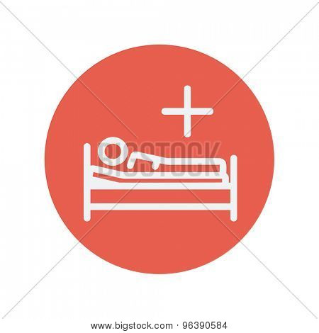Medical bed with patient thin line icon for web and mobile minimalistic flat design. Vector white icon inside the red circle