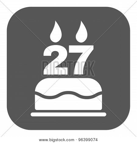 The birthday cake with candles in the form of number 27 icon. Birthday symbol. Flat