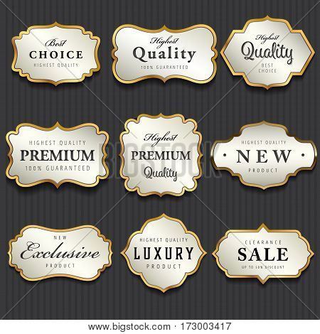 Luxury premium pearl white and golden labels collectionvector illustration