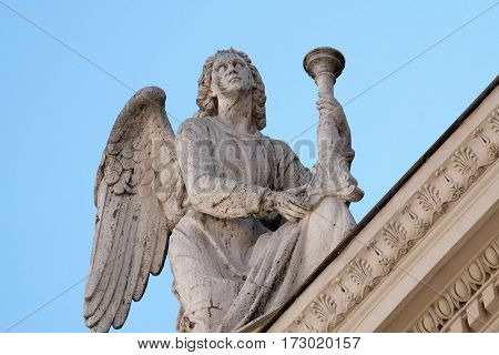 ROME, ITALY - SEPTEMBER 03: Angel, San Rocco church dedicated to Saint Roch. Founded in 1499 by Pope Alexander VI as the chapel of an adjacent hospital in Rome, Italy on September 03, 2016.