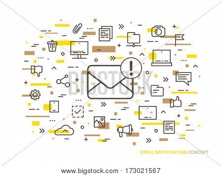 Linear e-mail notification vector illustration. Mail notice envelope correspondence mobile web technology creative concept. Message reminder mail application graphic design.