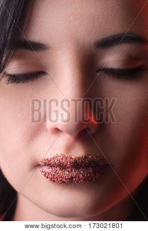 Lips Sprinkle With Icing Glamorous Portrait