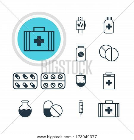 Vector Illustration Of 12 Health Icons. Editable Pack Of Aspirin, Exigency, Heartbeat And Other Elements.
