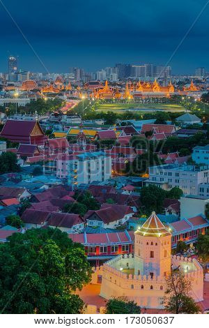 Grand palace and Wat phra keaw at sunset bangkok Thailand