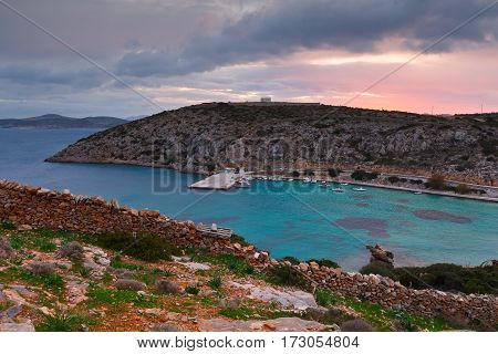 Harbor of Agios Georgios village on Iraklia island in Lesser Cyclades, Greece.