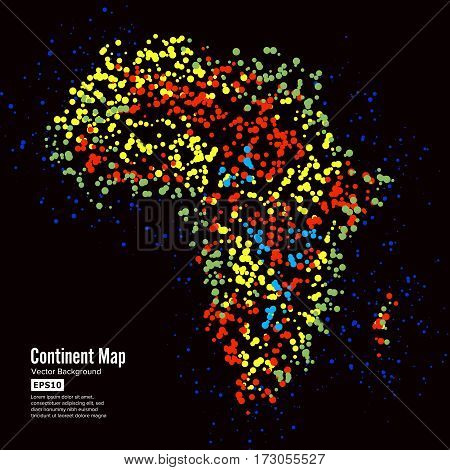 Africa. Continent Map Abstract Background Vector. Formed From Colorful Dots Isolated On Black