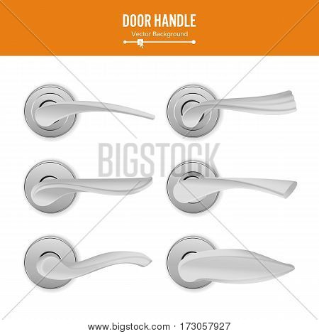 Door Handle Vector. Set Realistic Classic Element Isolated On White Background. Metal Silver Door Handle Lock. Stock Illustration.