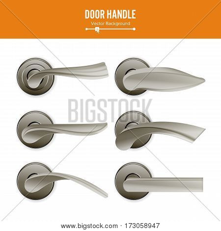 Door Handle Vector. Set Realistic Classic Element Isolated On White Background. Metal Dark Door Handle Lock. Stock Illustration.