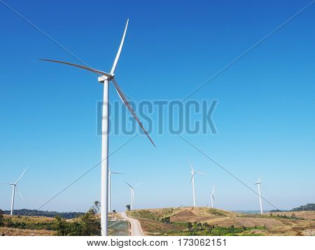 Windmills farm for electric power production at Khaoko PhetchabunThailand.