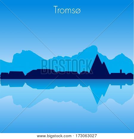 Tromso Norway Vector detailed skyline with reflexion