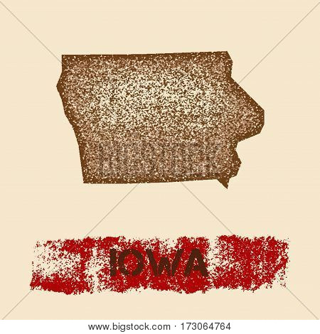 Iowa Distressed Map. Grunge Patriotic Poster With Textured State Ink Stamp And Roller Paint Mark, Ve