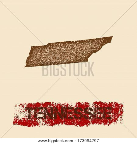 Tennessee Distressed Map. Grunge Patriotic Poster With Textured State Ink Stamp And Roller Paint Mar