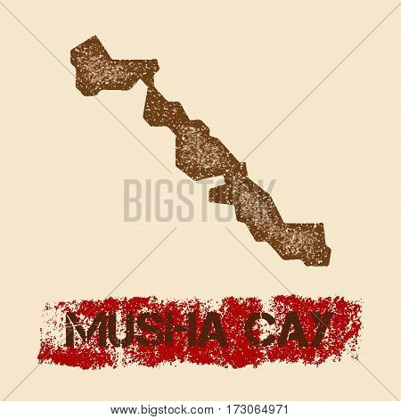 Musha Cay Distressed Map. Grunge Patriotic Poster With Textured Island Ink Stamp And Roller Paint Ma