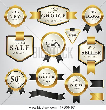 Luxury premium pearl white and golden labels collectionvector illustration