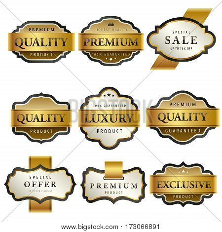 Luxury premium golden labels collection vector illustration