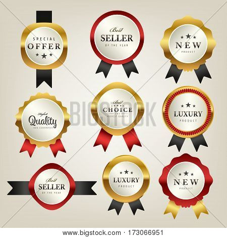 Luxury premium golden badge collection vector illustration