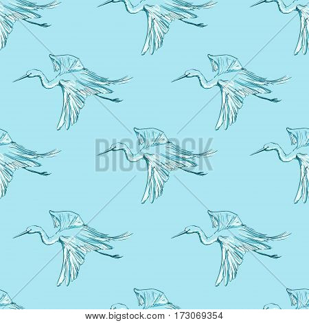 background seamless pattern Heron, bird sketch pattern