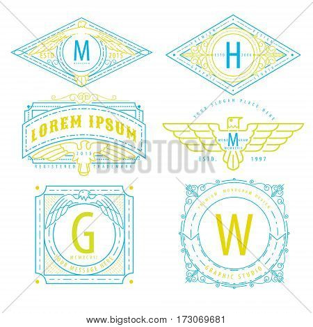 luxury golden linear monogram minimal geometric vintage hipster vector frame template for your logo badgelabel or crest