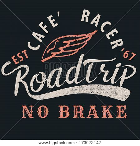 cafe racer roadtrip typographic for t-shirttee designpostervector illustration