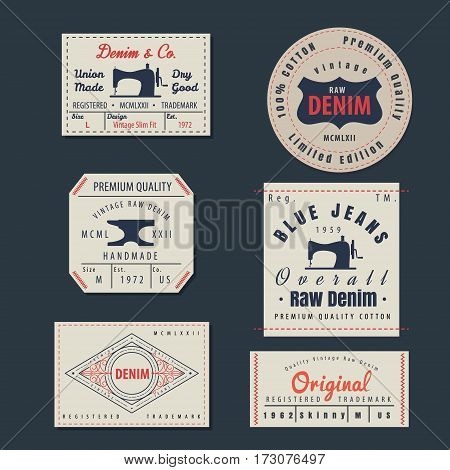 vintage original blue jeans raw denim labels genuine exclusive brandsvector illustration