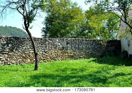 Courtyard of the medieval fortified saxon church in Calnic, Transylvania. Câlnic village is known for its castle, which is on UNESCO's list of World Heritage Sites