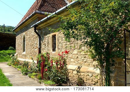 Courtyard of the medieval fortified saxon church in Calnic, Transylvania. Câlnic village is known for its castle, which is on UNESCO's list of World Heritage Sites