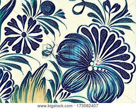 Beautiful Colorful Painting Flower With Leaves. Traditional Ukrainian Painting.