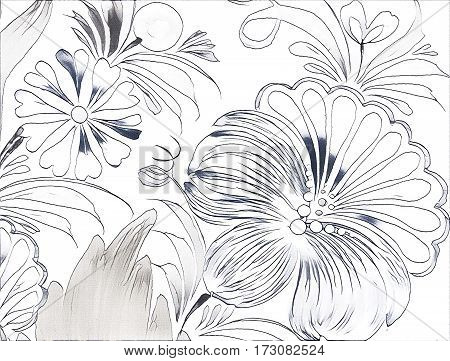 Beautiful Colorful Painting Flower With Leaves. Traditional Ukrainian Painting.