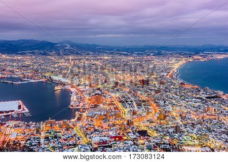 Hakodate, Hokkaido, Japan Skyline at twilight.