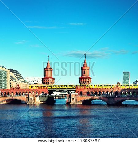 oberbaum bridge  and spree in berlin germany