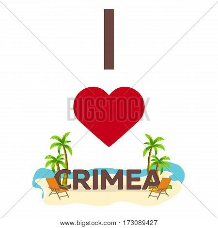 I Love Crimea. Russia. Travel. Palm, Summer, Lounge Chair. Vector Flat Illustration.