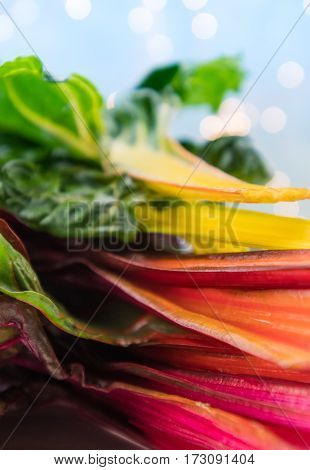 Yellow Orange and Red Rainbow Chard Stems in stack