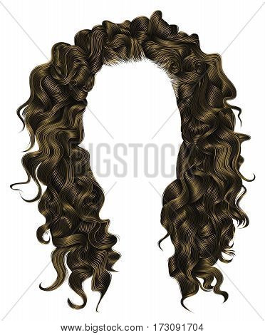 trendy woman curly  long  hair  . realistic  3d .  hairstyle
  brown blond. fashion beauty style .