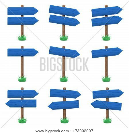 Vector set of wooden arrow signs on grass
