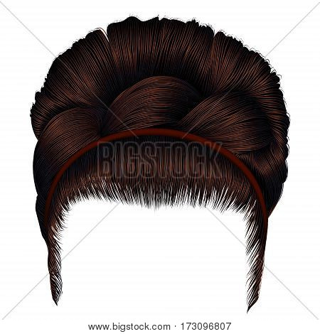 babette of hairs with pigtail dark brown colors . trendy women fashion 
beauty style . realistic 3D . retro  hairstyle .