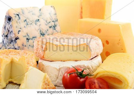 Different Sorts Of Cheese Isolated On White Background