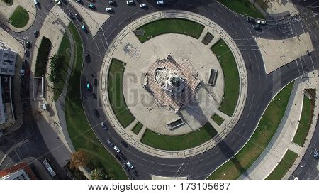 Top View of Marques de Pombal Square, Lisbon, Portugal