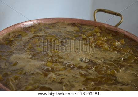 Jam Making Old Cooked pot pan Marmelade