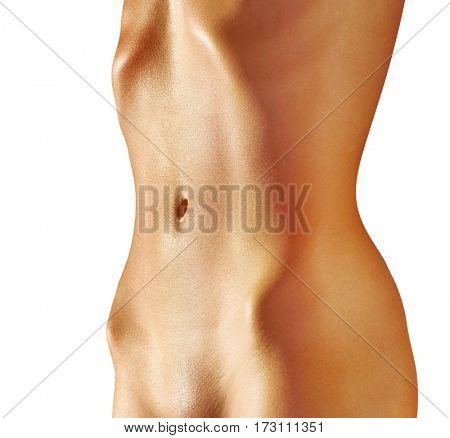 abdomen of woman, isolated on white background 