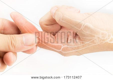 finger bone pain white background , finger injury
