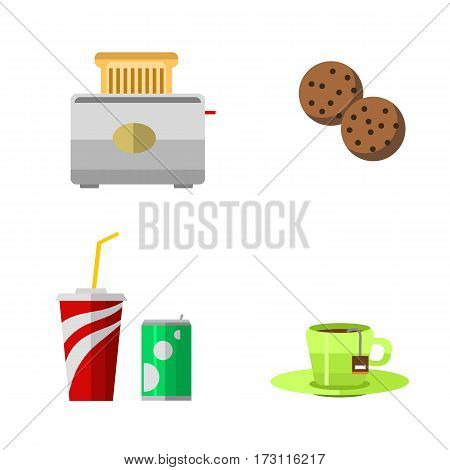 Vector icons sweet fast food elements. Restaurant breakfast menu isolated symbols. Cake design kitchen beverage dinner and dessert different meal.