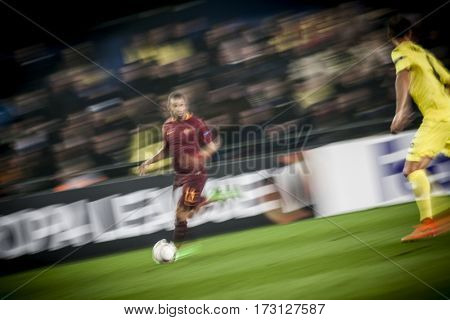 VILLARREAL, SPAIN - FEBRUARY 16: Bruno Peres during UEFA Europa League match between Villarreal CF and AS Roma at Ceramica Stadium on February 16, 2017 in Villarreal, Spain