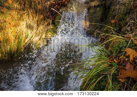 Scenic Mountain Autumn Landscape With River And   Watergfalls, Peloponnese, Greece