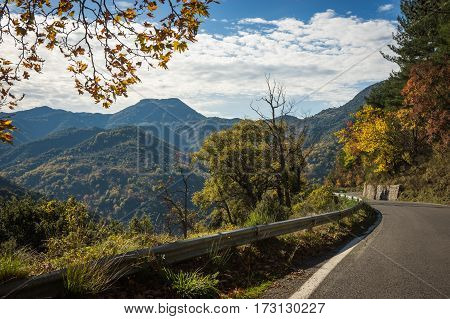 Scenic Mountain Autumn Landscape Near  Village Langadia, Peloponnese, Greece