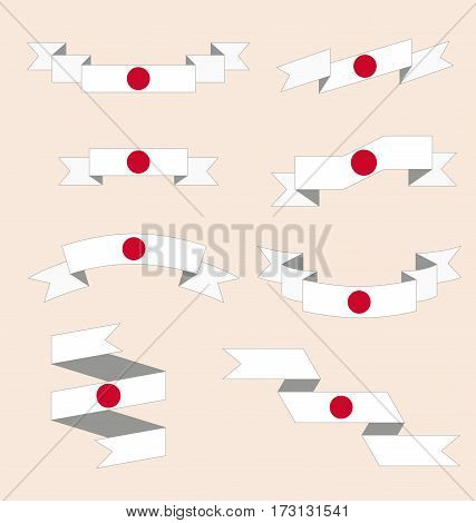 Vector set of skrolled ribbons or banners with Japan flag.
