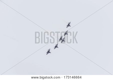 Air Show In The Sky Above The Krasnodar Airport Flight School. Airshow In Honor Of Defender Of The F